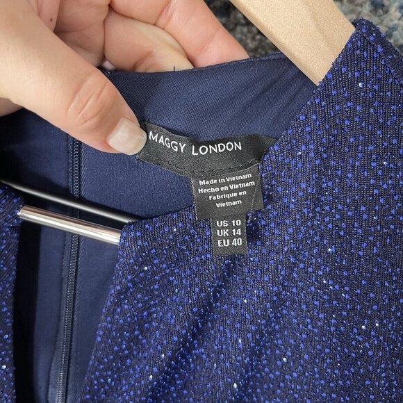 Maggy London Keyhole Neck Long Sleeve Cocktail Dress in‎ Navy Size Dress 10 - Picture 8 of 8